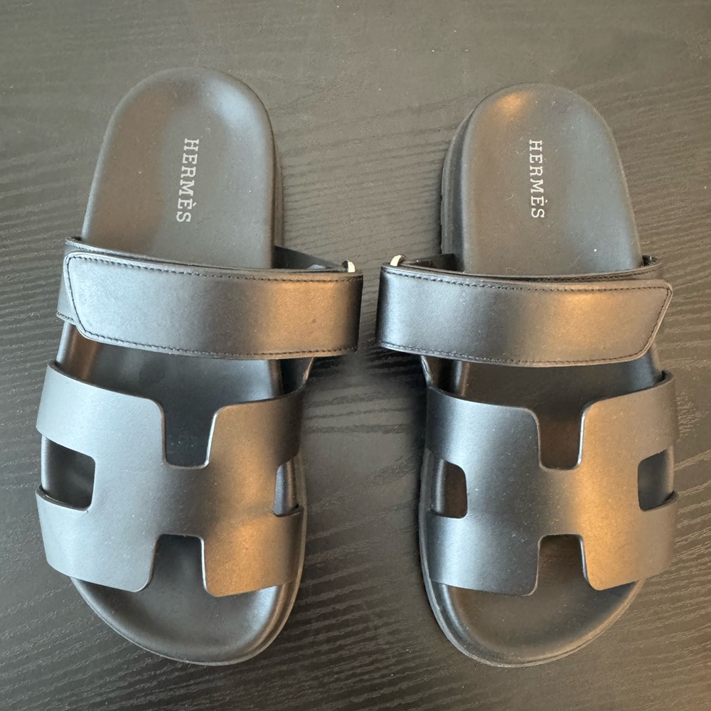 Hermès Black Slide Sandals